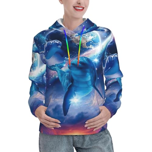 Sweat à capuche dauphins galaxie EdWal pour femme avec poche kangourou