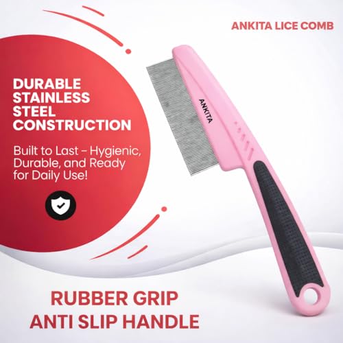 Image of ANKITA Head Lice and Nits Removal Comb with long teeths and wide area coverage, Stainless Steel TEETH with precise 0.1mm gap making it highly effective in removal even the smallest lice and tiny nits, smooth round edge pins comfortable for sclap without scratching or irritating the scalp , for Women's Hair, UNISEX, Anti-lice Treatment, (SLC-1 LARGE) PROMOTIONAL PRICE FOR LIMITED PERIOD.