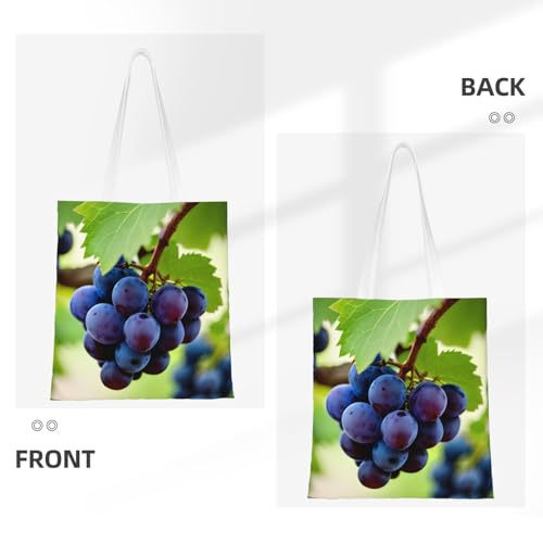 Grape Print Polyester Canvas Tote Bag, Worthy Shopping Bag, Ideal For Present And Daily Errands3