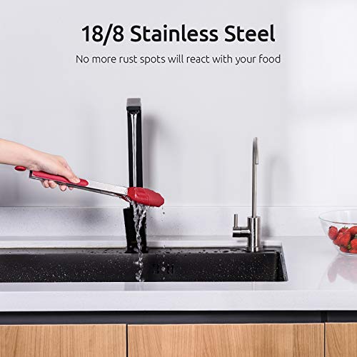 Kitchen Tongs, U-Taste 7/9/12 Inches Cooking Tongs, With 600ºf High Heat-Resistant Non-Stick Silicone Tips, 18/8 Stainless Steel Handle, For Food Grill, Salad, Bbq, Frying, Serving, Pack Of 3(Red) #TOP7