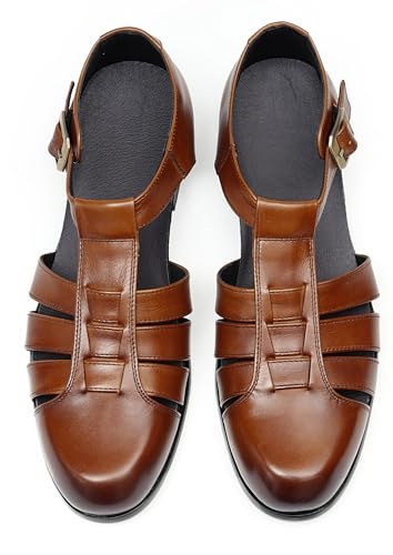 Santimon Mens Sandals Leather Dress Casual Shoes for Men Business Fashion Breathable Buckle Loafers Summer Shoes4