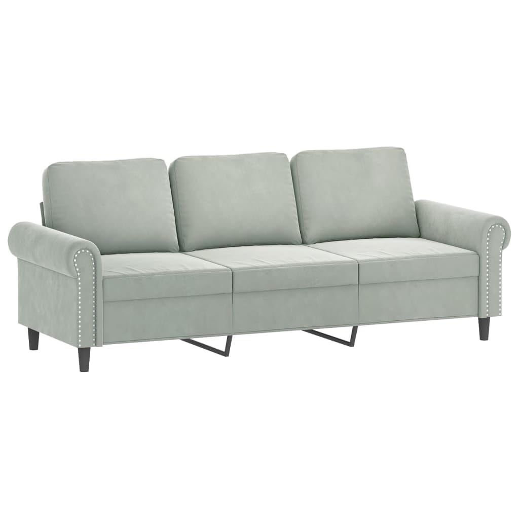 Hothingwell Sofa 3-osobowa jasnoszara aksamitna z poduszkami