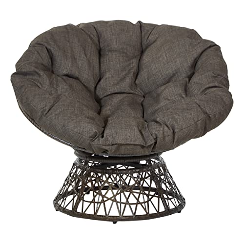 OSP Home Furnishings Wicker Papasan Chair with 360-Degree Swivel, Brown Frame with Brown Cushion - Thumbnail 3