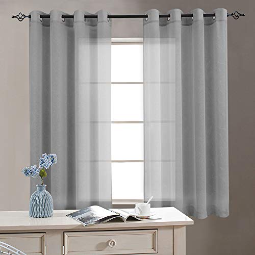 Sheer Curtains for Bedroom Grey Voile Drapes 63 inch Long Ring Top Window