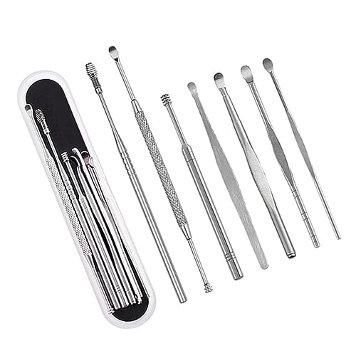 PACKOVE Ear Wax Removal Tool Set 7pcs Stainless Steel Ear Cleaning Kit Easy to Use for Home Use
