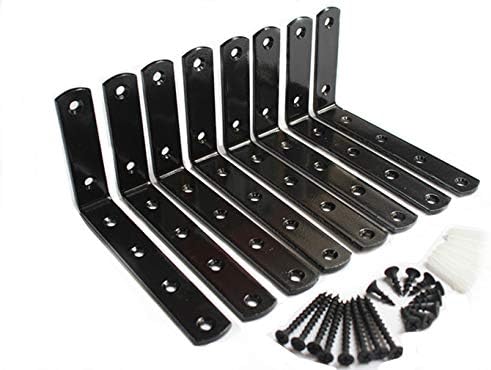 MHMYDZ 16 Pcs Black Steel Heavy Duty"L" Corner Brace Joint Angle Bracket Shelf Bracket Wall Hanging with Screws 125mmX75mm/5 InchX3 Inch Decorative Corner Brackets Joint Angle Bracket