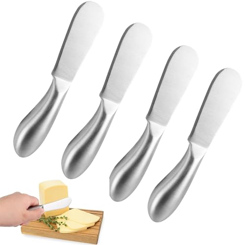 Buttermesser 4 Stück Buttermesser Klein Edelstahl Käsemesser Set Brotzeitmesser Tafelmesser Silber Dessertmesser mit Ergonomischem Griff...