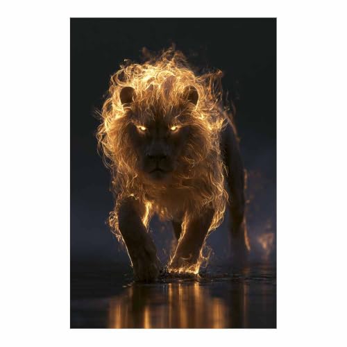 Toile animaux lions de la flamme d'or 40x60cm multicolore sans cadre pour deco maison