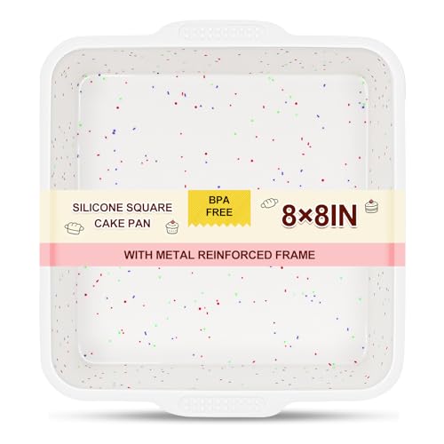CAKETIME Non-Stick Silicone Square Brownie Pan with Metal Reinforced Frame 8x8 Inch Dishwasher Safe baking Cake Dish BPA Free Even Heating Baking Pan for Making Cakes Brownies Bread