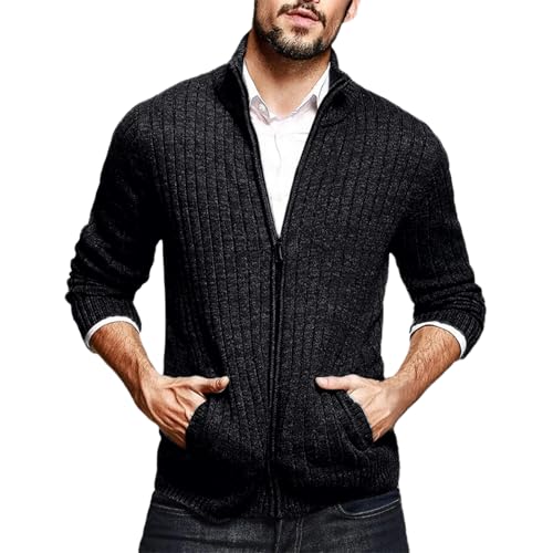 Chaqueta de punto para hombre con cremallera y cuello alto
