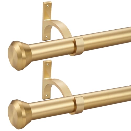 2 Pack Telescoping Curtain Rods Side Curtain Rods 1Inch Diameter Drapery Rods 12-20Inch Length Adjustable Rod with Brackets Window Treatment-Warm Gold