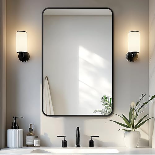 Delma Bathroom Vanity Mirror, Black Framed Bathroom Mirror for Over Sink, High-Definition Bathroom Mirror, Versatile Bathroom Vanity Mirror, Hangs Horizontally or Vertically(30x20, Black)