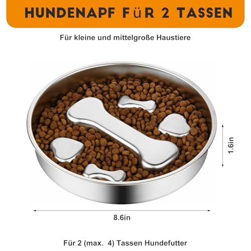 Antischlingnapf Hunde Edelstahl - Anti Schling Napf Hund Ø22cm Slow Feeder aus 304 Edelstahl, Metall Schlecknapf für Schnelle Esser, Spülmaschinengeeignet & Langlebig, für mittelgroße Hunde