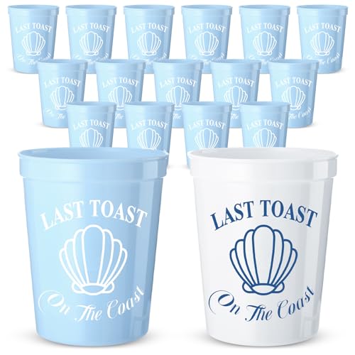 Ninehaoou 15 Pcs Last Toast on the Coast Bachelorette Party Plastic Cups 16 oz Coastal Stadium Cups Reusable Beach Bachelorette Weekend Bridal Party Favors Decorations for Bachelorette Party