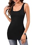 Aottori Vest Tops Women Summer Sleeveless Tank Top Ladies Round Neck Ribbed Long Camisole Undershirt Stretch Fitted Plain T Shirts Black XXL