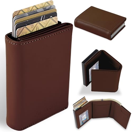 Image of Wallet For Men Trifold,Pop Up Wallet By Metal&Leather,RFID Blocking | Minimalist Smart Wallet Holds 12 Cards,20 Bills,ID Window,Ridge wallets for men,Trifold Wallets for fathers day gift ideas