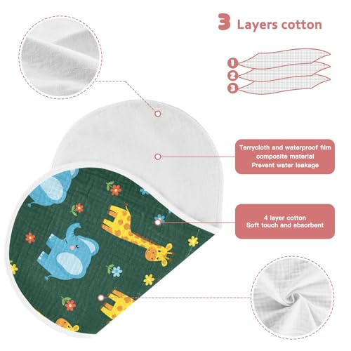 2 Pack Muslin Burp Cloths Giraffe Floral Green Cotton Baby Burp Cloths Ultra Absorbent Soft Thick Burping Cloth for Newborn Must Haves, Large 22" x 11"3