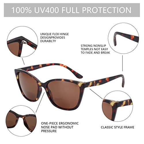 Bluemoky Bifocal Sunglasses For Women 2 Pack, Reading Glasses Cateye Uv400 Sun Readers, Outdoor Classic Shades (1.50) #TOP4