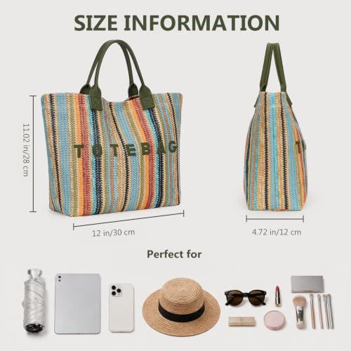 Bolso de playa de paja sintética para mujeres gran capacidad miniatura 6