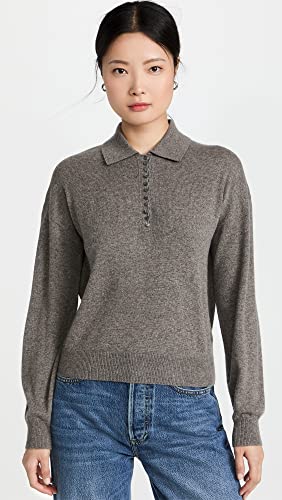 Theory Women's Button Placket Polo Cashmere Sweater, Warm Heather Grey, Xl #TOP1