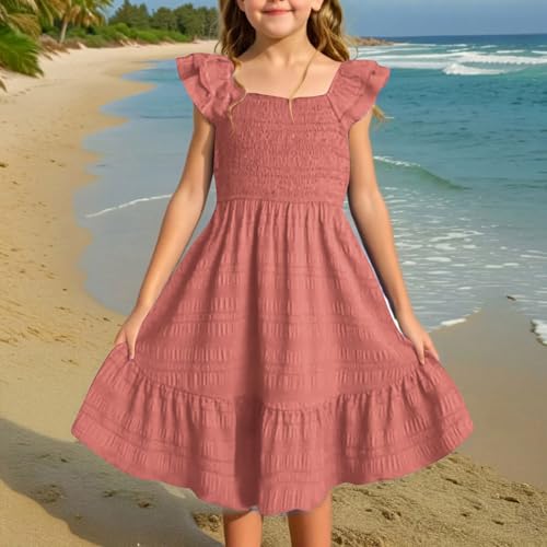Girls 2025 Summer Dresses Double Layer Ruffle Sleeve Sundress Kids Girls Casual Beach Party Dress Off The Shoulder2