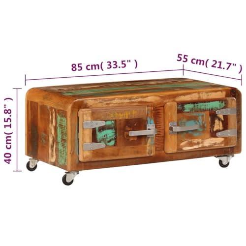 Table basse en bois recyclé avec rangements et roulettes de salon - 3