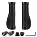 SAPLIZE Bike Handlebar Grips, Ergonomic Design, PR11 (Black, Black Rings, with Aluminium End Caps)