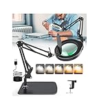 KimFilter 10X Magnifying Glass with Light and Stand | Dust Cover Design, 5 Color Temp Modes Dimmable LED Magnifying Lamp with Swing Arm | Hands Free Desk Magnifying Light for Crafts, Read & Close Work