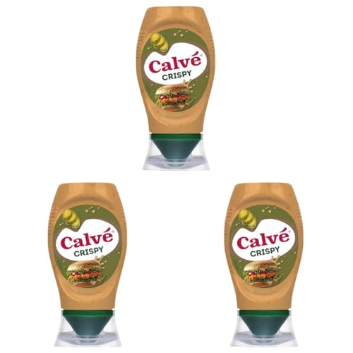 Calvé Salsa Crispy, Formato 250 ml Top Down, Salsa con Cetriolini e Cipolla Ispirata ai Fast Food, Gusto Intenso e Cremoso per Burger, Sandwich, Nuggets e Snack Salati (Confezione da 3)