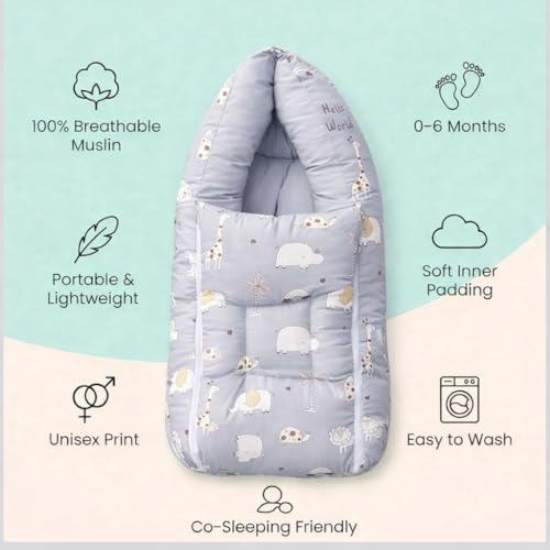 Image of VoiDrop 3 in 1 Baby Sleeping Bag /Baby Bedding Set for New Born, Baby Bed for New Born /Very Soft & Comfortable 0-12 Months /Foldable & Washable Cotton (Grey Color)