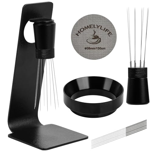 WDT Tool Espresso Puck Screen, 58mm Espresso Accessories Kit - 150μm Puck Screen Set, 0.25mm 316 Stainless Steel 8 Needles Coffee Distribution Stirrer, Dosing Funnel for Barista