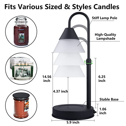 Dimmable Candle Warmer Lamp, Candle Melter With Adjustable Height & Heat, Electric Metal Top-Down Light Heat Melting Wax Fits Yankee Large Jar, Scented Candle Holder For Valentine's Day Gift, Black #TOP2