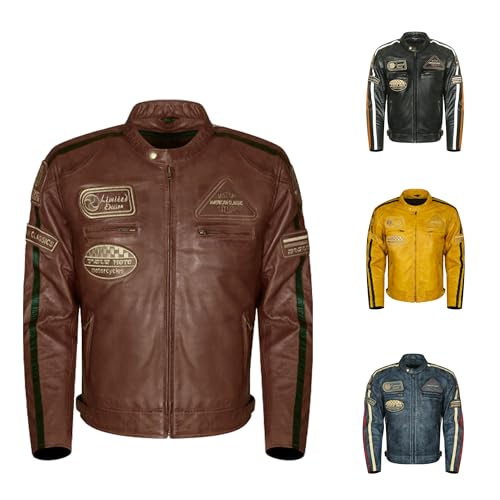 Generico STORM Chaqueta de moto para hombre en piel de cordero – Estilo Café Racer & Custom Harley | Cerato vintage hecho a mano con protecciones CE (FR/ES, Letras, L, Regular, Regular, Marrón)