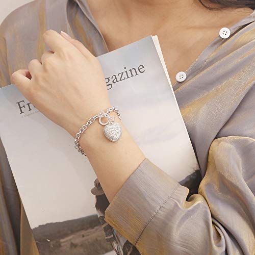 Dankadi New Products Women's 925 Sterling Silver Bracelet Fine Jewelry Shining Heart Bracelet 6 "7" 8" Solid Silver Accessories Birthday Party Gift (6) #TOP1