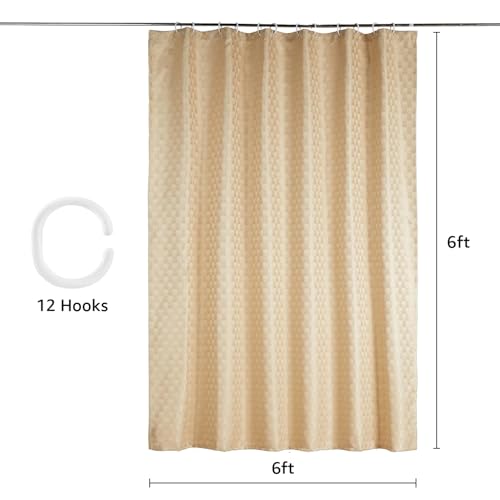 Image of Amazon Basics Shower Curtain 6 Feet | PVC-Free, No Plastic Smell | Machine Washable Fabric | Cream | 6ft Wide | 12 Hooks -180 CM X 180 CM