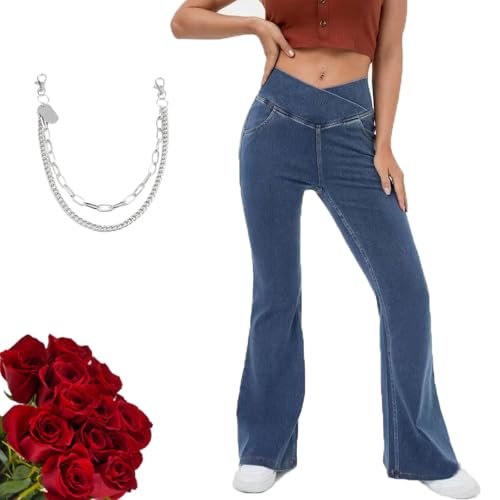 Infinitne Stretchy Jeans High Waisted Crossover, High Waist Crossover Jeans for Women, Pocket Stretchy Casual Flare