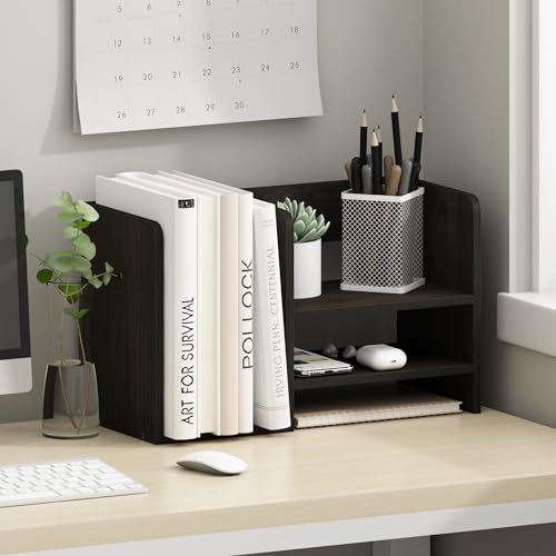 Image of Furinno Hermite Wood Desktop Book and Home Office Supplies Storage Organizer, Espresso