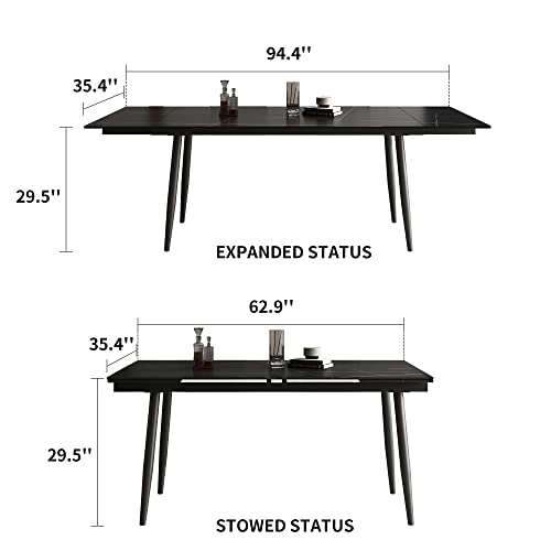 Luck Live 62.9'' To 94.4'' Extendable Dining Tables For 4 To 8 - New Sintered Stone Material Rectangle Dining Table -High Hardness，Black, Easy #TOP1