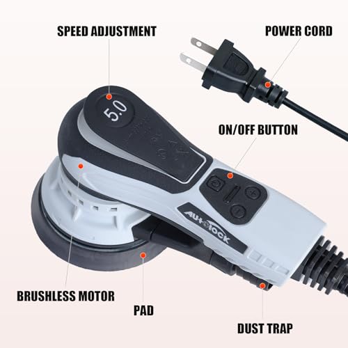 Image of Autolock Electric Random Orbital Sander, 350W Brushless Motor with 5 & 6 Inch Pads, 10000RPM Palm Sander for Woodworking, Sanding and Polishing (1pcs)