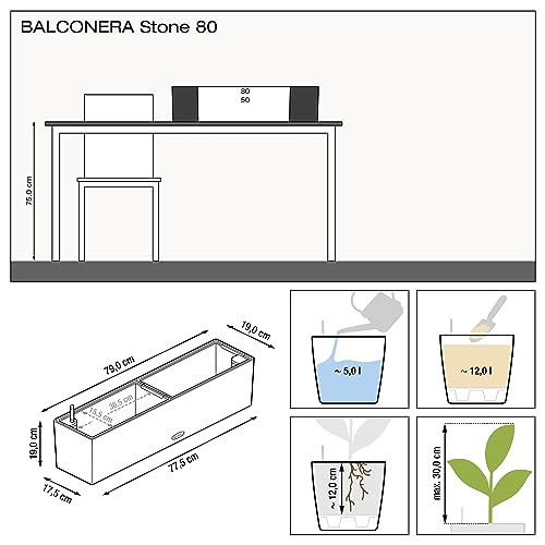 LECHUZA BALCONERA Stone 80 steingrau 15660, 79x19x19 cm