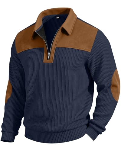 LINENNMAIN Mens Quarter Zip Pullover Relaxed Fit Casual Polo Sweatshirt