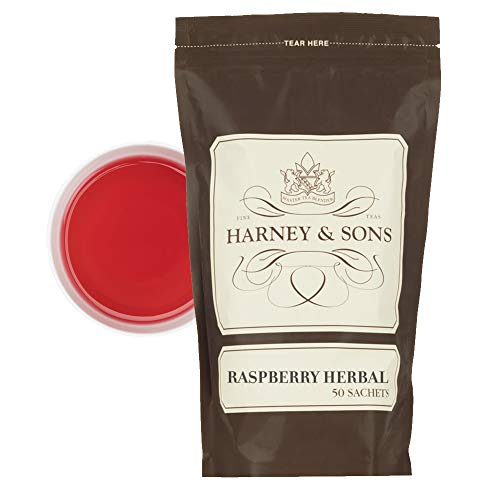 Image of Harney & Sons Raspberry Herbal Tea Sachets, 50 Count | Herbal tea with rose hips, hibiscus, raspberry, and citrus. Naturally caffeine free.