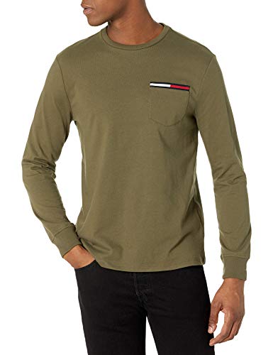 Tommy Hilfiger mens Tommy Hilfiger Men's Long Sleeve Cotton T Shirt, Army Green, Large US