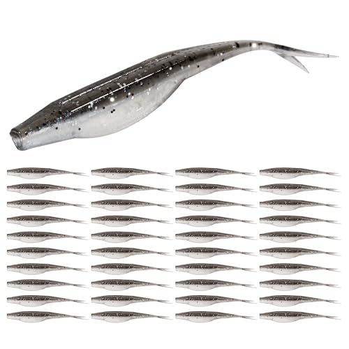 Probite Fork Tail Soft Lures- Realistic Jerk Bait & Fluke Action Soft Lures for Bass Trout & Crappie - Versatile Freshwater & Saltwater Fishing Bait (4 inch 40pcs Smokin Shad)