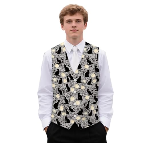 Halloween Vest for Men Slim-Fit Men's Suit Vest for Party Banquet Wrinkle-Free Mens Waistcoat with Pockets