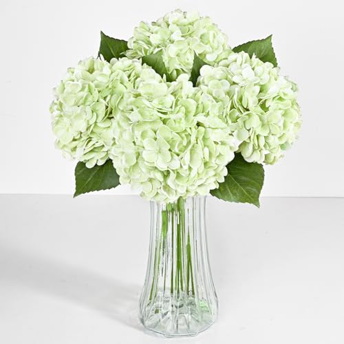 6 Pcs Light Green Hydrangea Artificial Flowers, Latex Real Touch