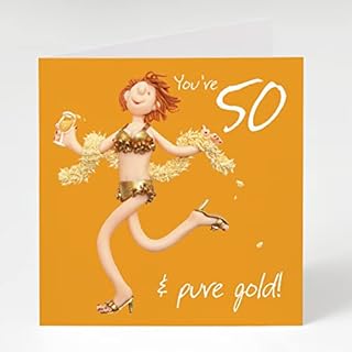 A 15cm square 50th birthday greetings card by artist Erica Sturla, for a woman on her fiftieth birthday. Blank inside for your own message