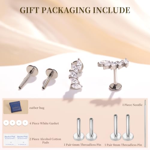 limerencia G23 Hypoallergenic 18g Flat Back Stud Earrings | F136 Implant Grade Titanium Press Fit Threadless Push Pop in Cartilage Helix Labret Lip Monroe Tragus Piercing Studs by limerencia - Used condition - Image 6