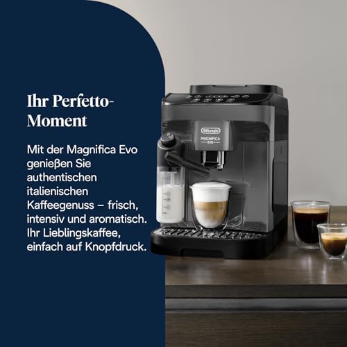 De’Longhi Magnifica Evo - Perfetto Kaffeevollautomat mit LatteCrema-Milchaufschäumer, 4 One-Touch-Getränke, Cappuccino, Espresso Kaffeemaschine, Soft-Touch-Bedienfeld, Dunkelgrau (ECAM292.52.GB)