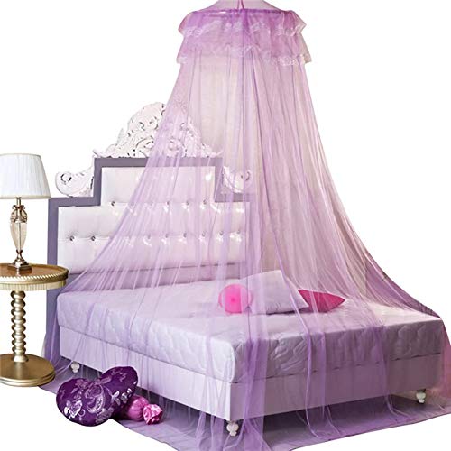 HOUSWEETY Princess Bed Canopy Netting Mosquito Net Round Lace Dome for Twin Full and Queen Size Beds Crib